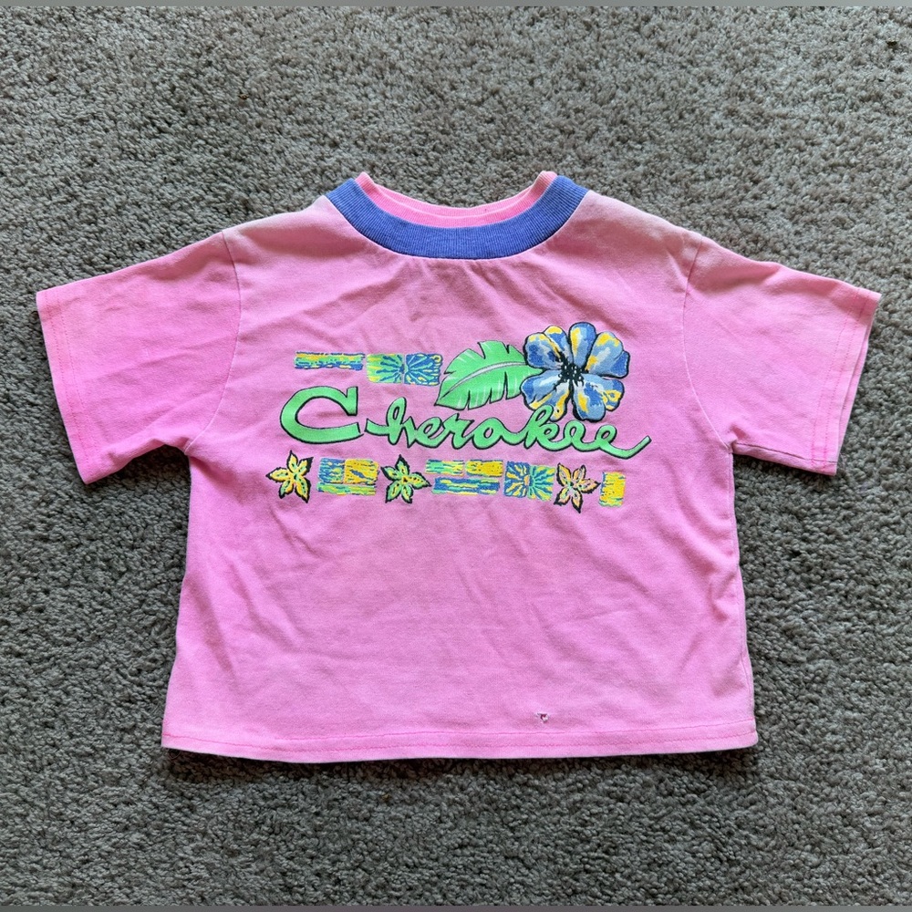 vintage cherokee kids short sleeve tshirt 3t neon pink tropical 90s logo floral